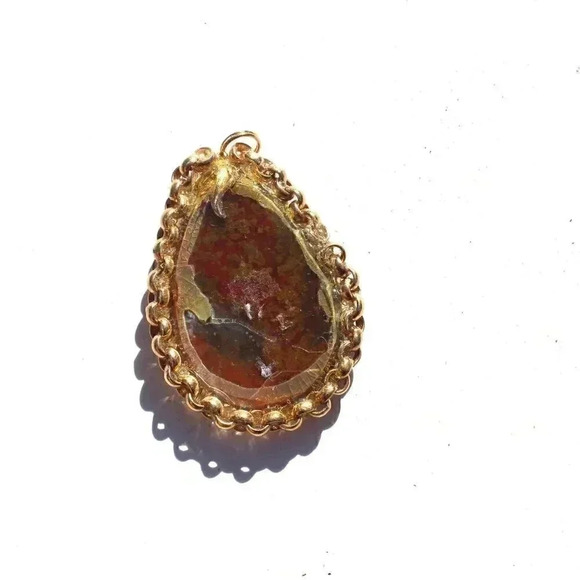 Vintage Red Gemstone (Agate Stone Geode Crystal) Necklace Pendant Jewelry - Picture 2 of 2